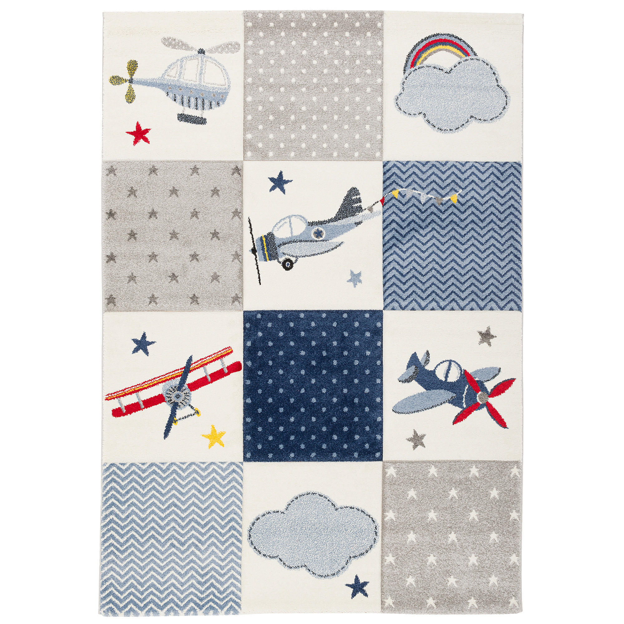KINDER TEPPICH MAUI KIDS KARO PLANES - Blau, Textil (80/160cm) - Pergamon
