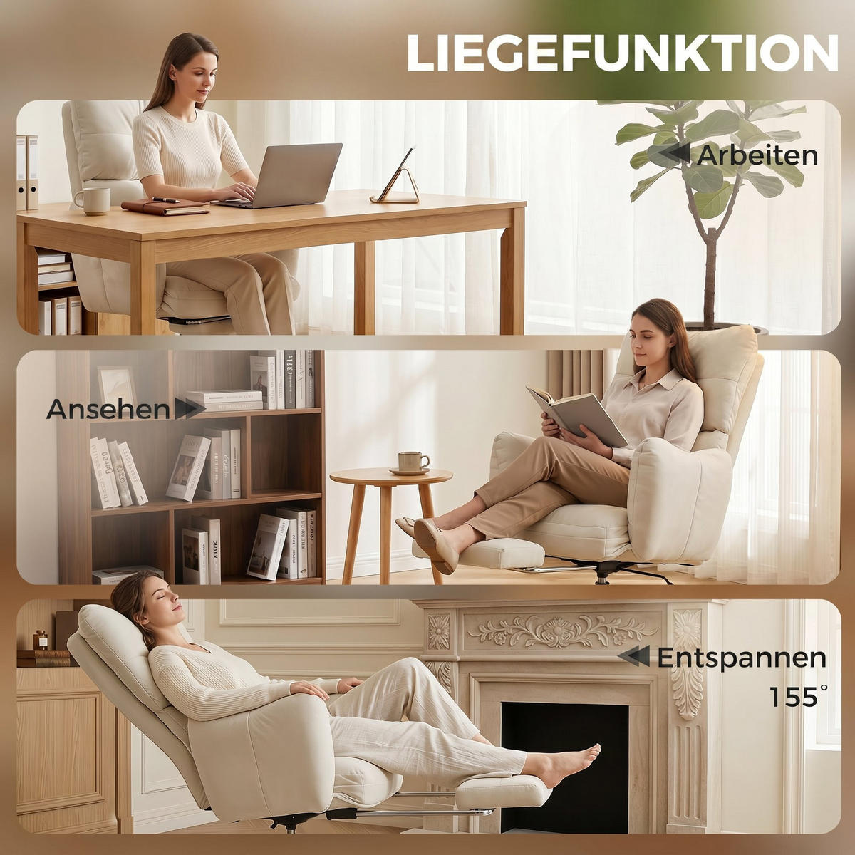 BÜROSTUHL Schwamm Stahl Cremeweiß - Creme, Textil/Metall (73/119/73cm) - HOMCOM