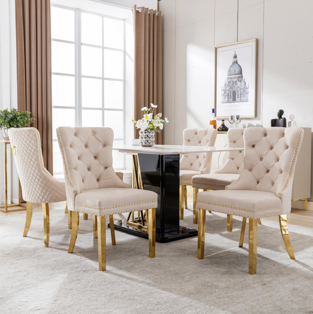 ESSZIMMERSTUHL Samt mit Edelstahlbeinen 50,5 x 45 x 95 cm Beige - Beige, Metall (45/95/50.6cm) - Meubliv