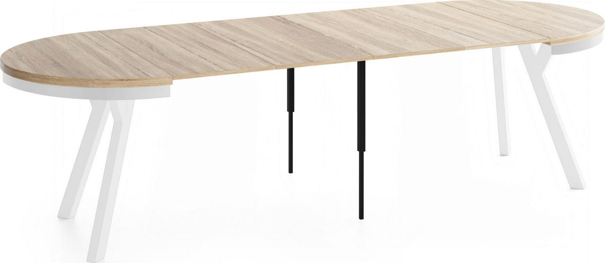 ESSTISCH Vero Neo Weiß rund ausziehbar verlängerbar, Eiche Sonoma Hellbraun 100-300/100/77 cm - Weiß/Sonoma Eiche, Holz/Holzwerkstoff (100/100/77cm) - WFL GROUP