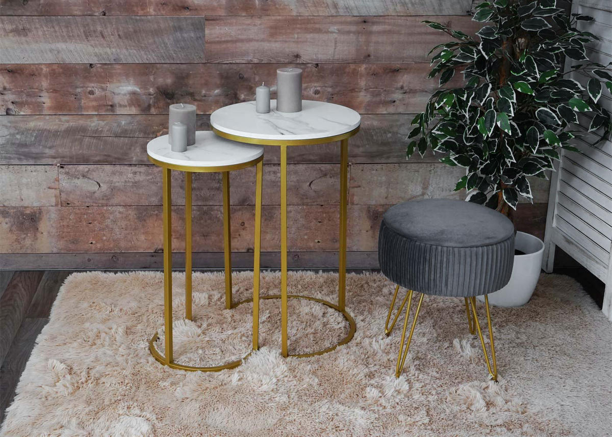 BEISTELLTISCH rund Weiß, Gold 2er-Set - Goldfarben/Weiß, Holzwerkstoff (40/40/64cm) - MCW