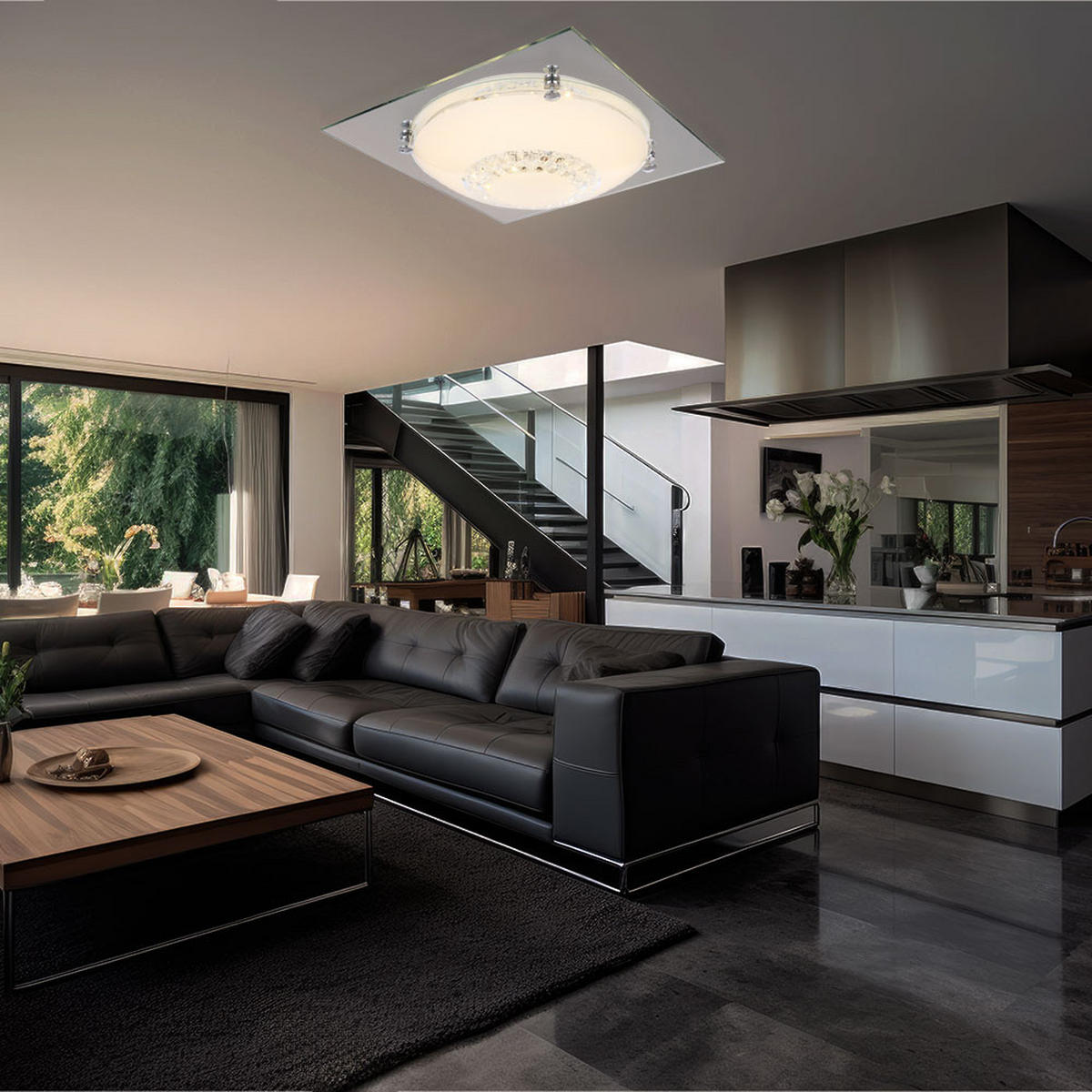 LED DECKENLEUCHTE Kristalle Silber - Silberfarben, Glas (31.5/31.5/8.5cm) - Globo Lighting