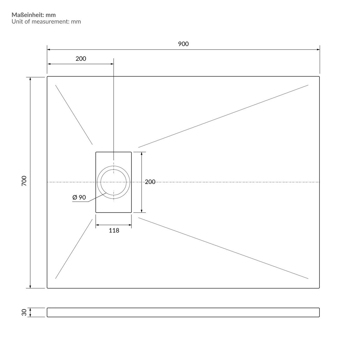 SPRCHOVÁ VANICKÁ 90x70 cm bílá s odtokovou sadou z SMC - bílá, plast (70/3/90cm) - LuxeBath