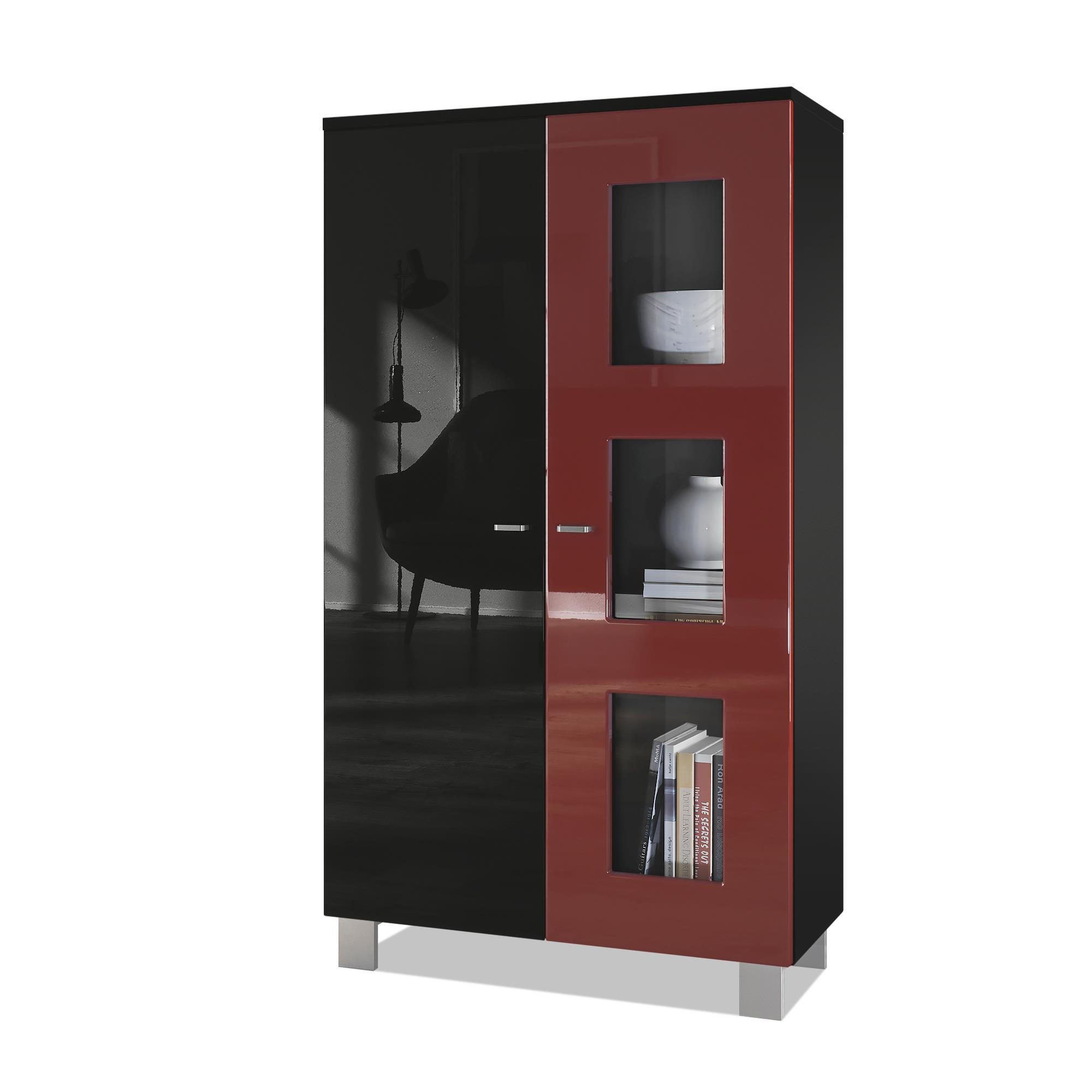 VITRINE Denjo Tür in Bordeaux Hochglanz - Bordeaux, Holzwerkstoff (71/129/35cm) - Vladon