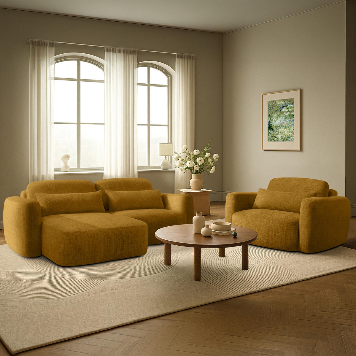 SITZGARNITUR ELOSA - Gelb, Holz/Textil (245/85/165cm) - KONSIMO®