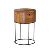 NACHTTISCH Mango Massivholz Metall Rund Schublade Stauraum, Dunkelbraun 40x40x60 cm - Sheeshamfarben/Schwarz, Holz/Metall (40/60/40cm) - KADIMA DESIGN