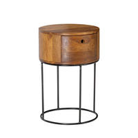 NACHTTISCH Mango Massivholz Metall Rund Schublade Stauraum, Dunkelbraun 40x40x60 cm - Sheeshamfarben/Schwarz, Holz/Metall (40/60/40cm) - KADIMA DESIGN
