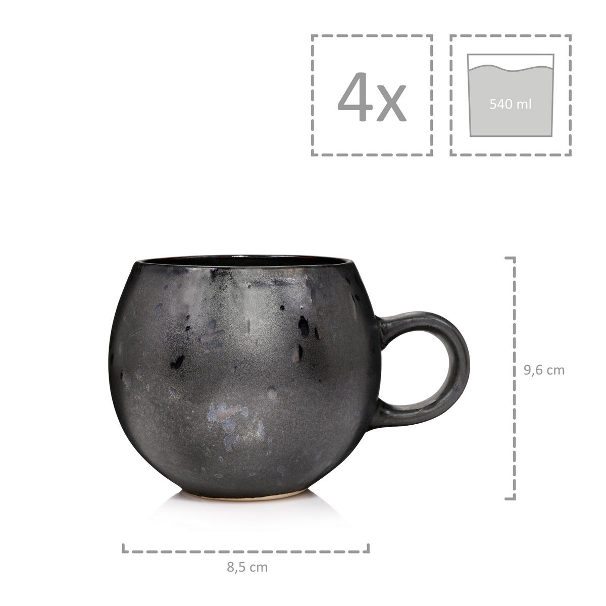 CAPPUCCINOTASSEN SET TOMBEY - 4 teilig aus Steingut - Dunkelgrau, Keramik (0.5L) - Sänger