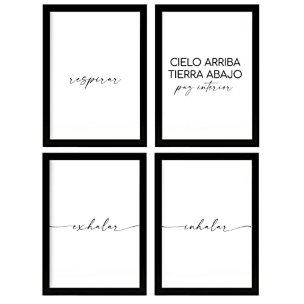 POSTER Set mit 4 Atmen TypografieStil A4 Schwarzer Rahmen - Schwarz, Papier (29.7/3cm) - Nacnic