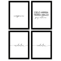 POSTER Set mit 4 Atmen TypografieStil A4 Schwarzer Rahmen - Schwarz, Papier (29.7/3cm) - Nacnic