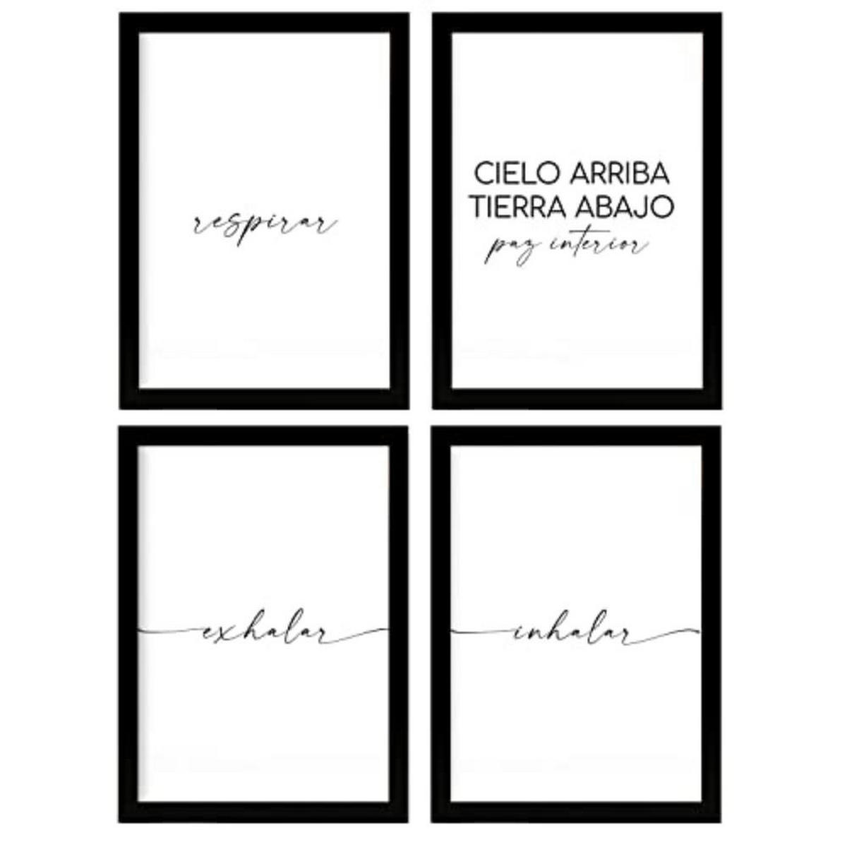 POSTER Set mit 4 Atmen TypografieStil A4 Schwarzer Rahmen - Schwarz, Papier (29.7/3cm) - Nacnic