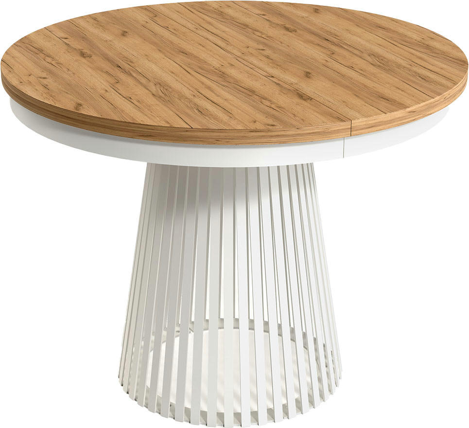 ESSTISCH Scala runder ausziehbarer, Braun 100-180/100/75 cm - Eiche Wotan/Weiß, Holzwerkstoff/Metall (100/100/75cm) - WFL GROUP
