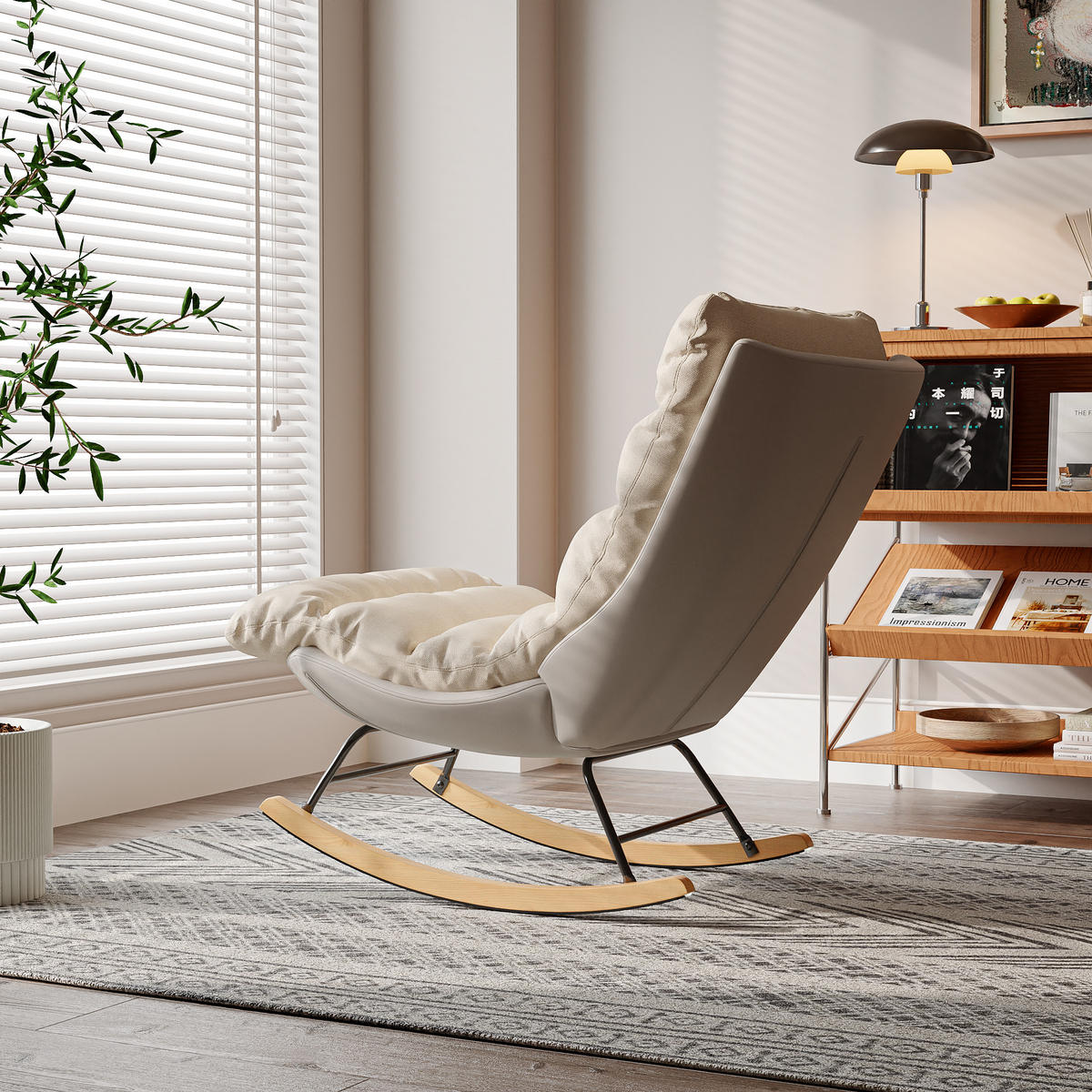 SCHAUKELSTUHL Relaxsessel mit abnehmbarem Kissen, Leinen, Beige - Beige, Holz (72/97/83cm)