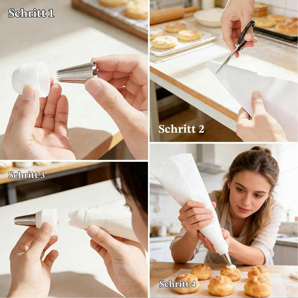 SPRITZBEUTEL Set 12-teilig mit 8 Edelstahl-Tüllen - Silberfarben, Metall (19/1/30cm)