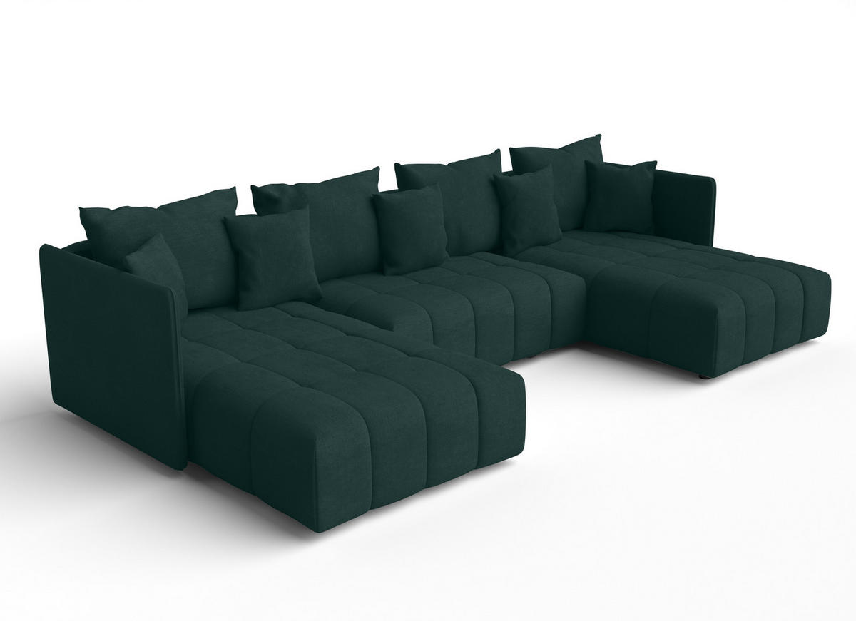 WOHNLANDSCHAFT Veliro U Grün 353/180/83 cm mit Schlaffunktion und Bettkasten - Schwarz/Grün, Kunststoff/Textil (353/83/180cm) - AX Living