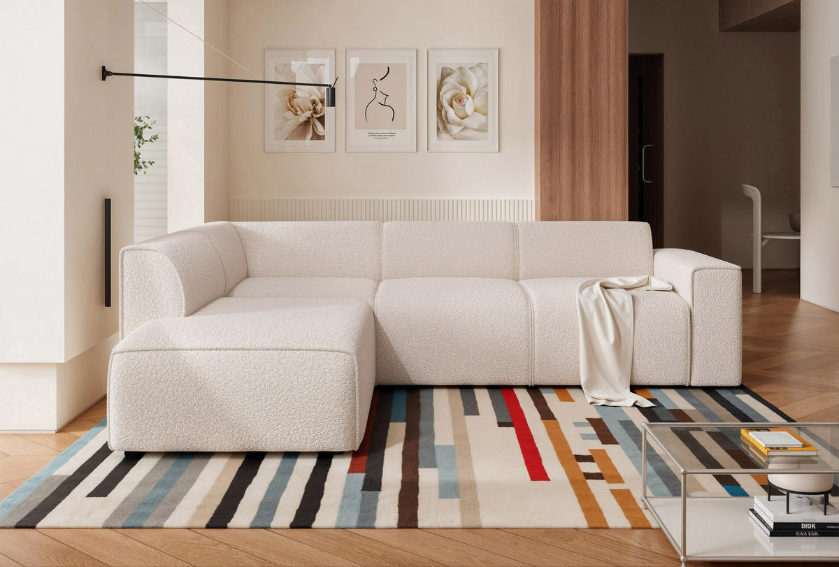 ECKSOFA ZAVO Feiner Mischstoff in Creme - Creme, Holzwerkstoff/Kunststoff (310/218cm) - Idohome