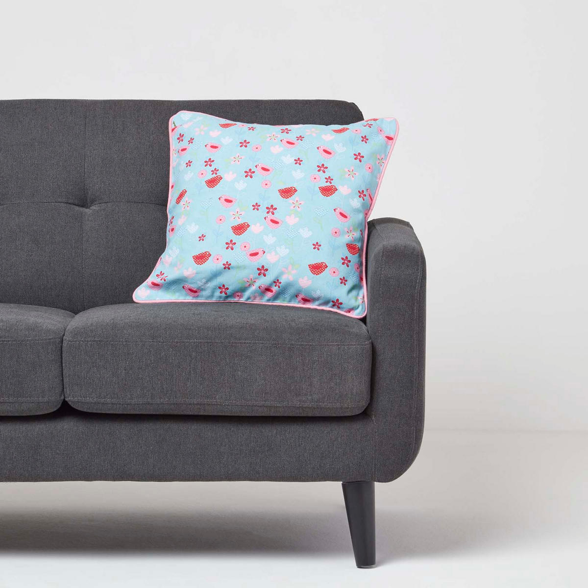 KISSENHÜLLE Vögel & Blumen 45/45 cm - Hellblau, Textil (45/45cm) - Homescapes