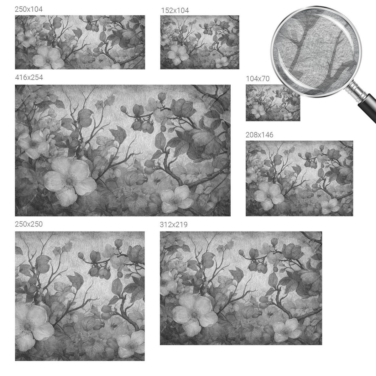 FOTOTAPETE 104x70 cm - Blütenzweig - Schwarz, Textil (104/70cm) - Wallfluent