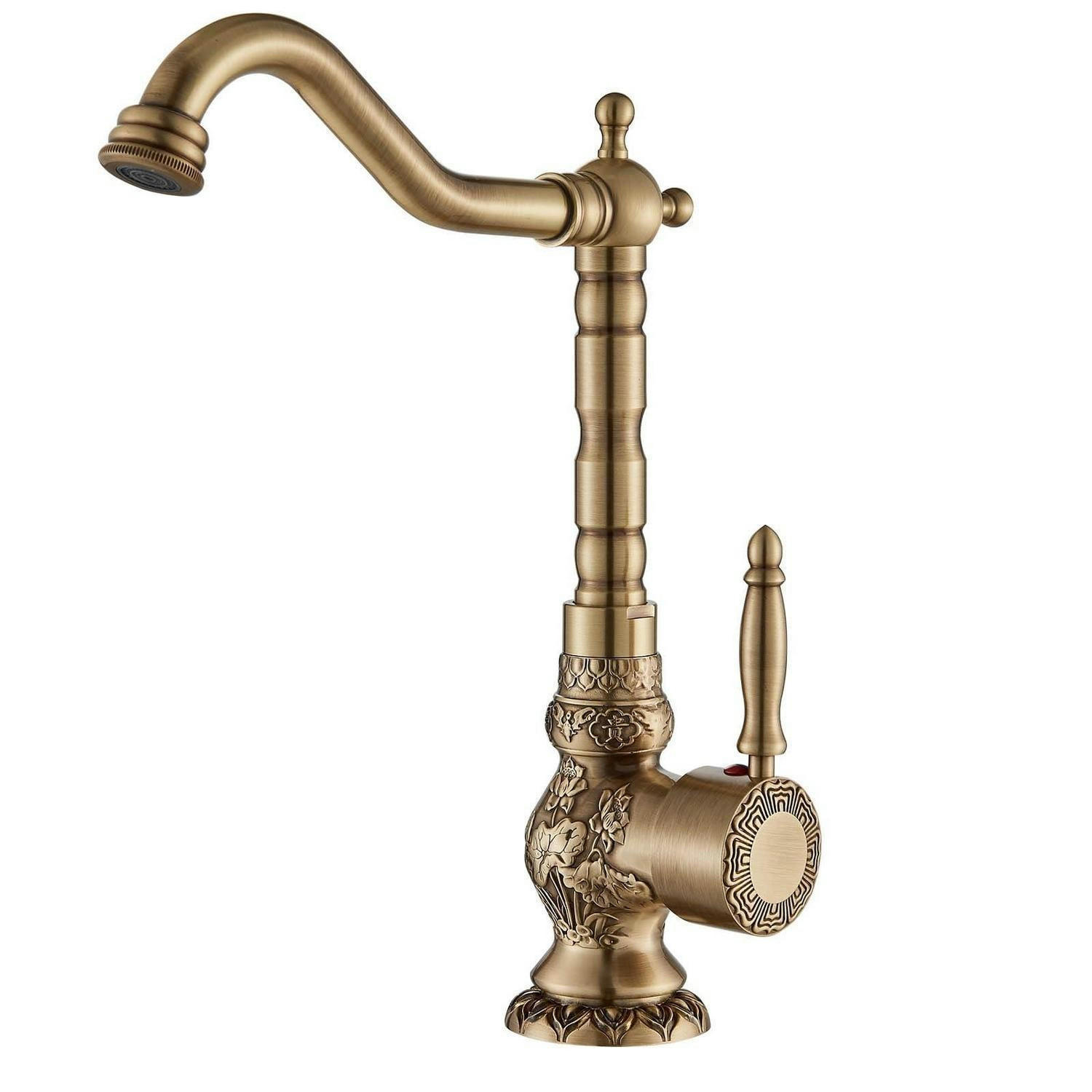 WASCHTISCHARMATUR Antik Messing 360° drehbar - Bronzefarben, Metall (7/35/15cm)