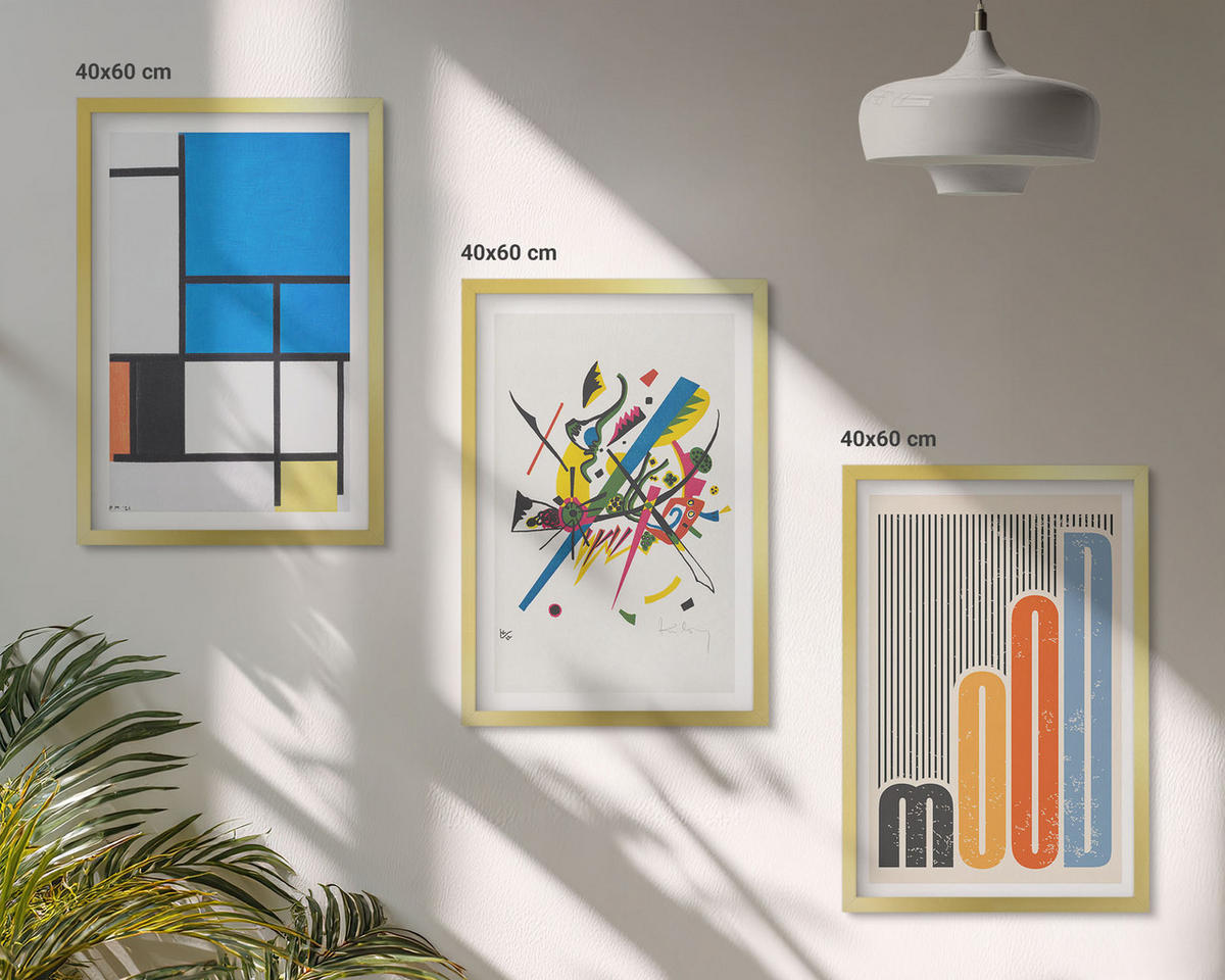 BILDER SET 3er Set - 40x60 cm Goldrahmen - Abstrakte moderne Geometrie - Goldfarben, Kunststoff (40/60cm) - TULUP
