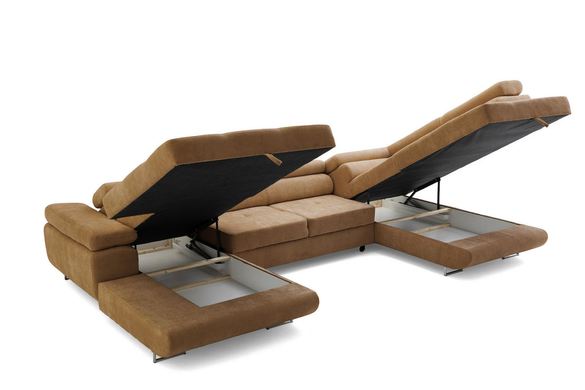 ECKSOFA U-Form WILD U Rechts mit Schlaffunktion 130x260 Chenille Braun - Silberfarben/Braun, Holz/Textil (350/90/203cm) - Muffo