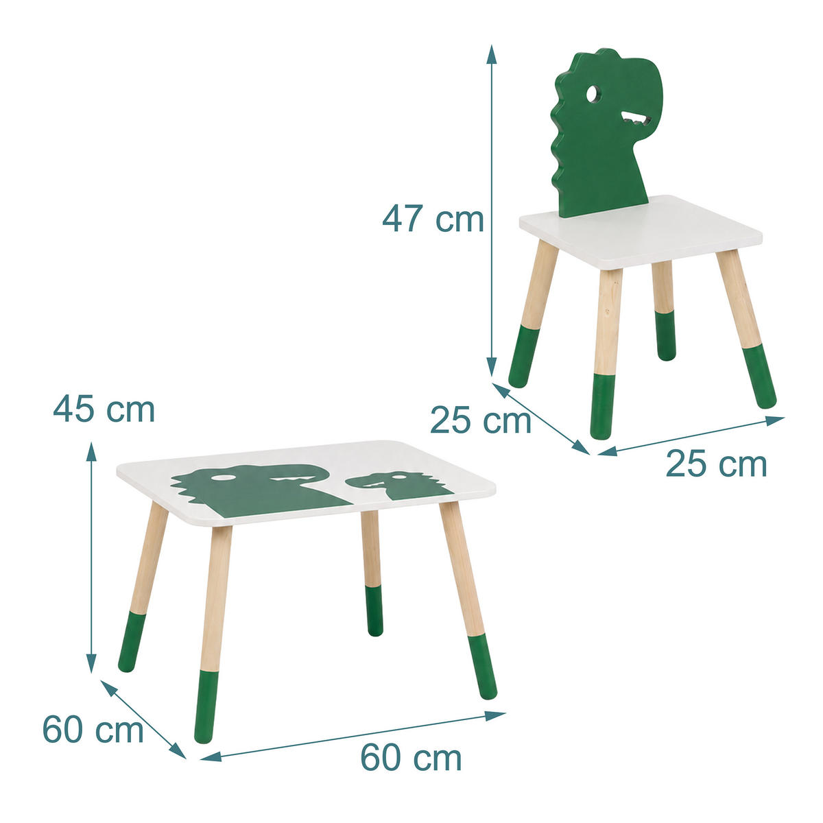 KINDERSITZGRUPPE Weiß Grün Natur 3-tlg. Tisch 2 Stühle - Multicolor, Holz/Holzwerkstoff (60/45/60cm) - Relaxdays