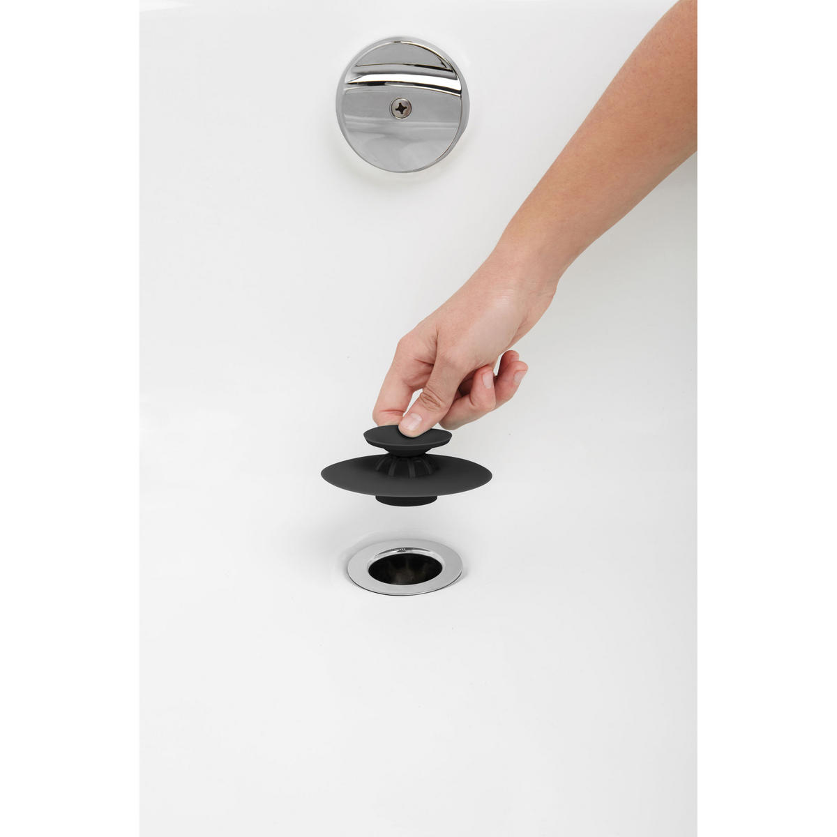 BADEWANNENSTÖPSEL und Haarsieb Flex, Schwarz - Schwarz, Kunststoff (10/3/10cm) - Umbra