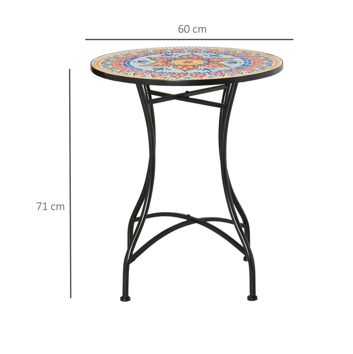LOUNGETISCH Ø60/71 cm Rot aus Metall mit Mosaikplatte - Naturfarben, Metall (60/60/71cm) - OKMYHOME