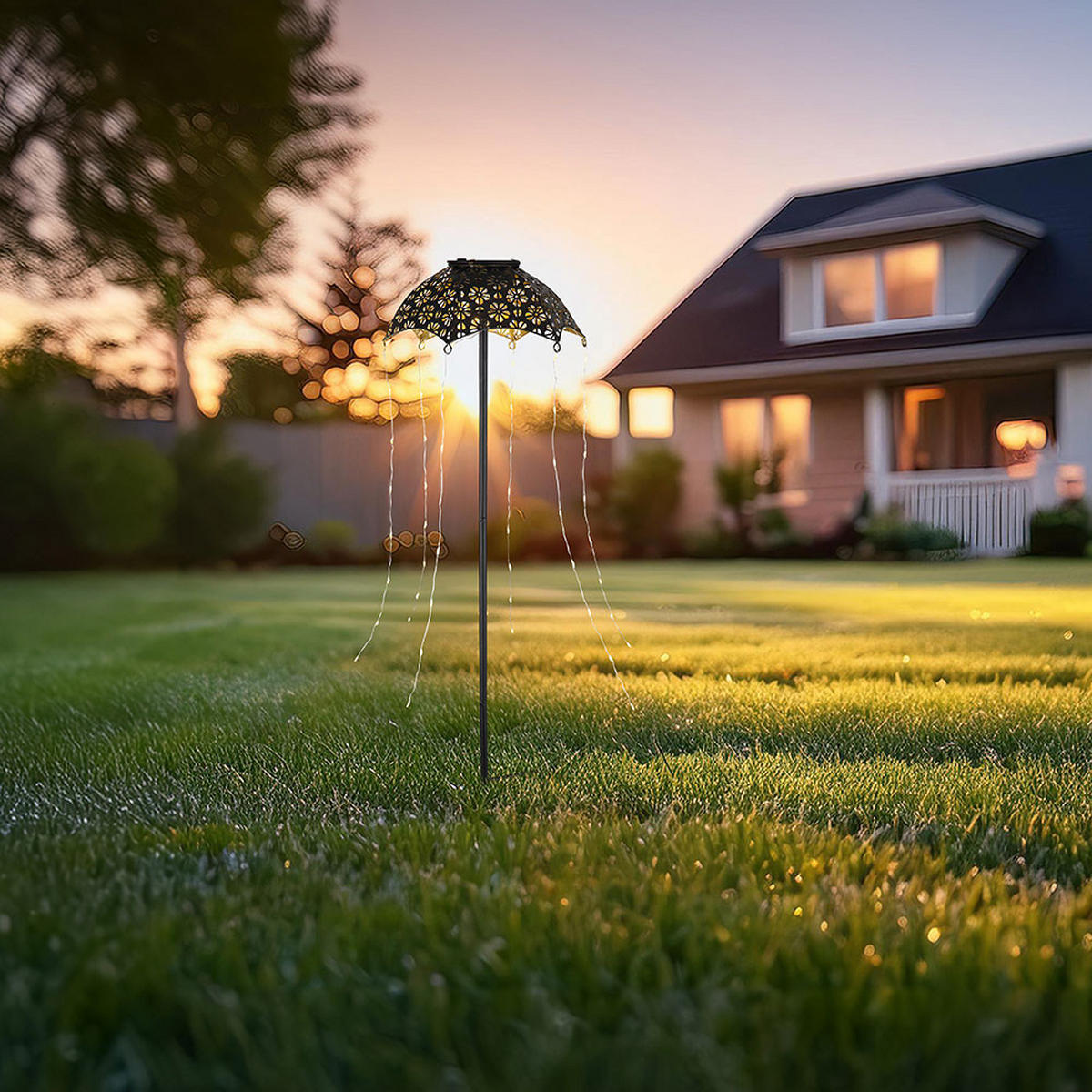 LED AUSSENLEUCHTE Regenschirm Kupferfarben 2er Set - Schwarz, Metall (20.5/20.5/65cm) - Globo Lighting