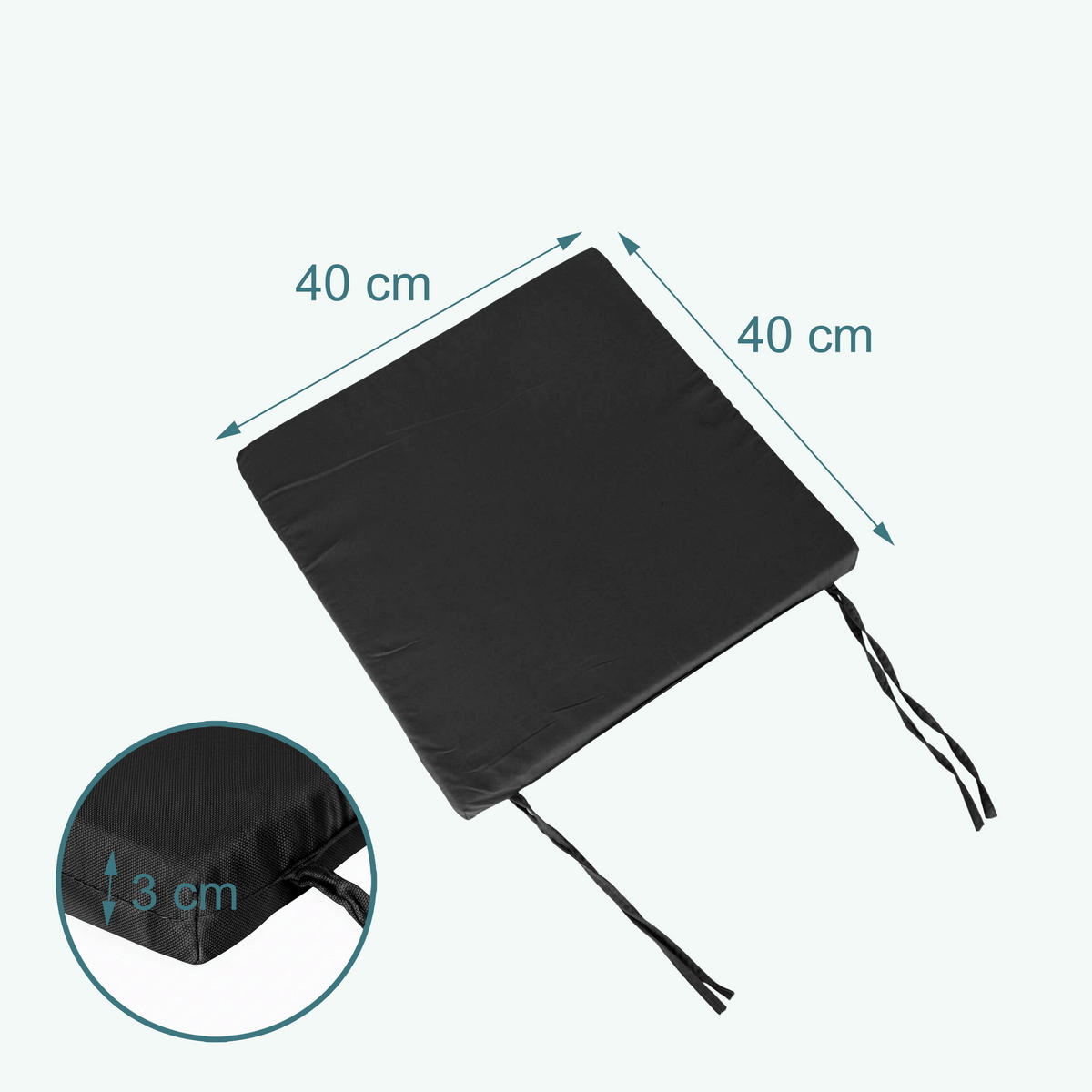 4XSEDÁK na židli - černá, textil (40/40/3cm) - Relaxdays