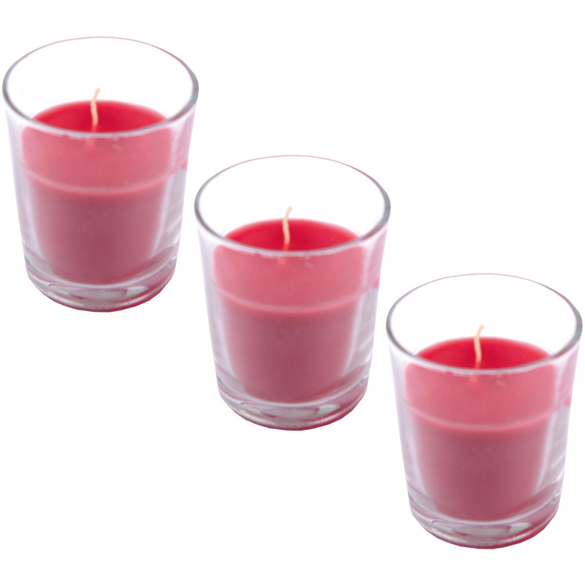 DUFTKERZEN im Glas "Classic" 3er Pack Wilde Rose - Hellrot, Naturmaterialien (4.5/6.5cm)