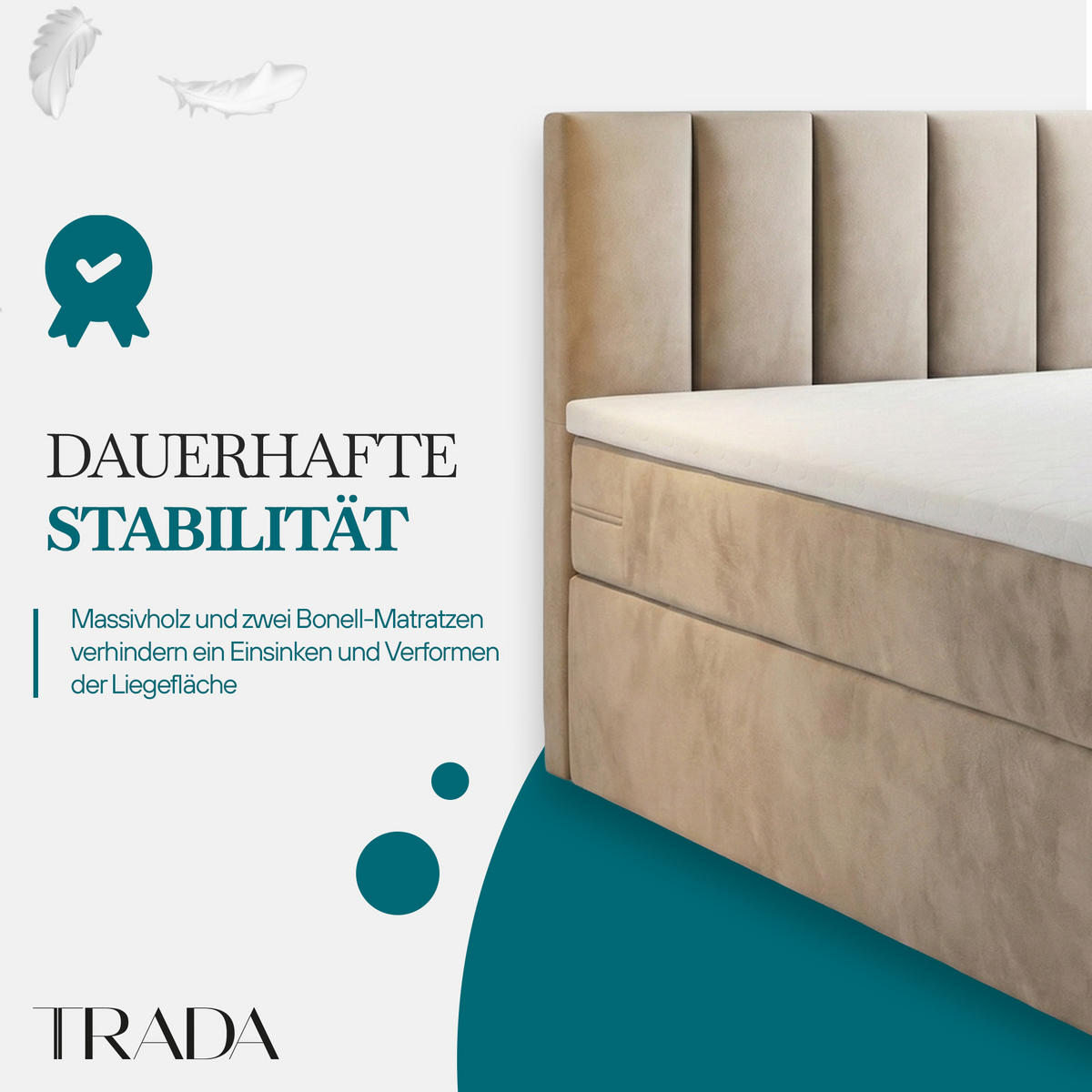 BOXSPRINGBETT PALERMO mit Bettkästen und Bonell Matratze H3 - Beige - 180x200 cm - Beige, Textil (180/200cm) - Trada