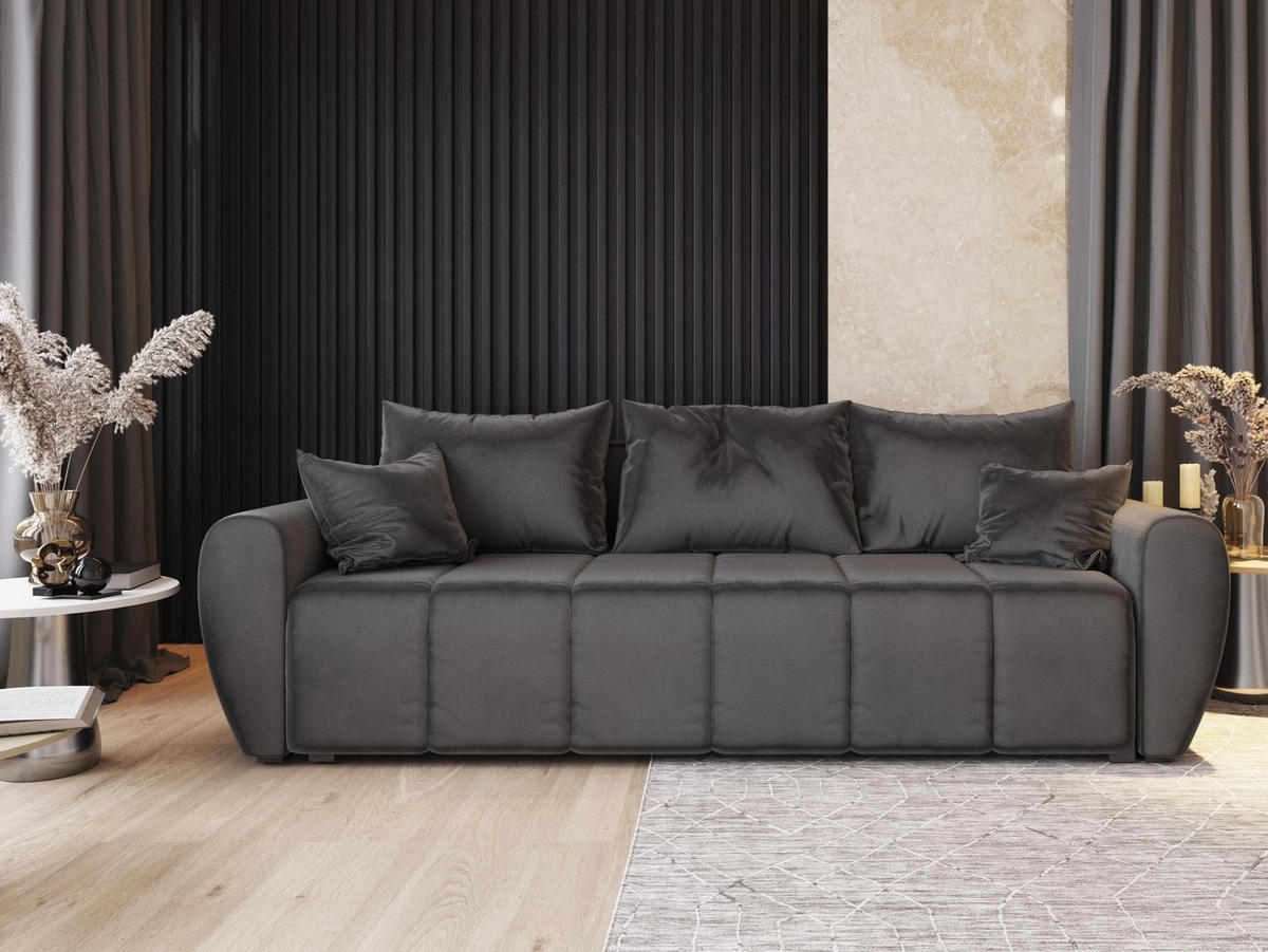 BETTSOFA MADISON Schwarz Dünner Stoff mit Schlaffunktion - Schwarz, Textil (242/82/80cm) - MASSENO