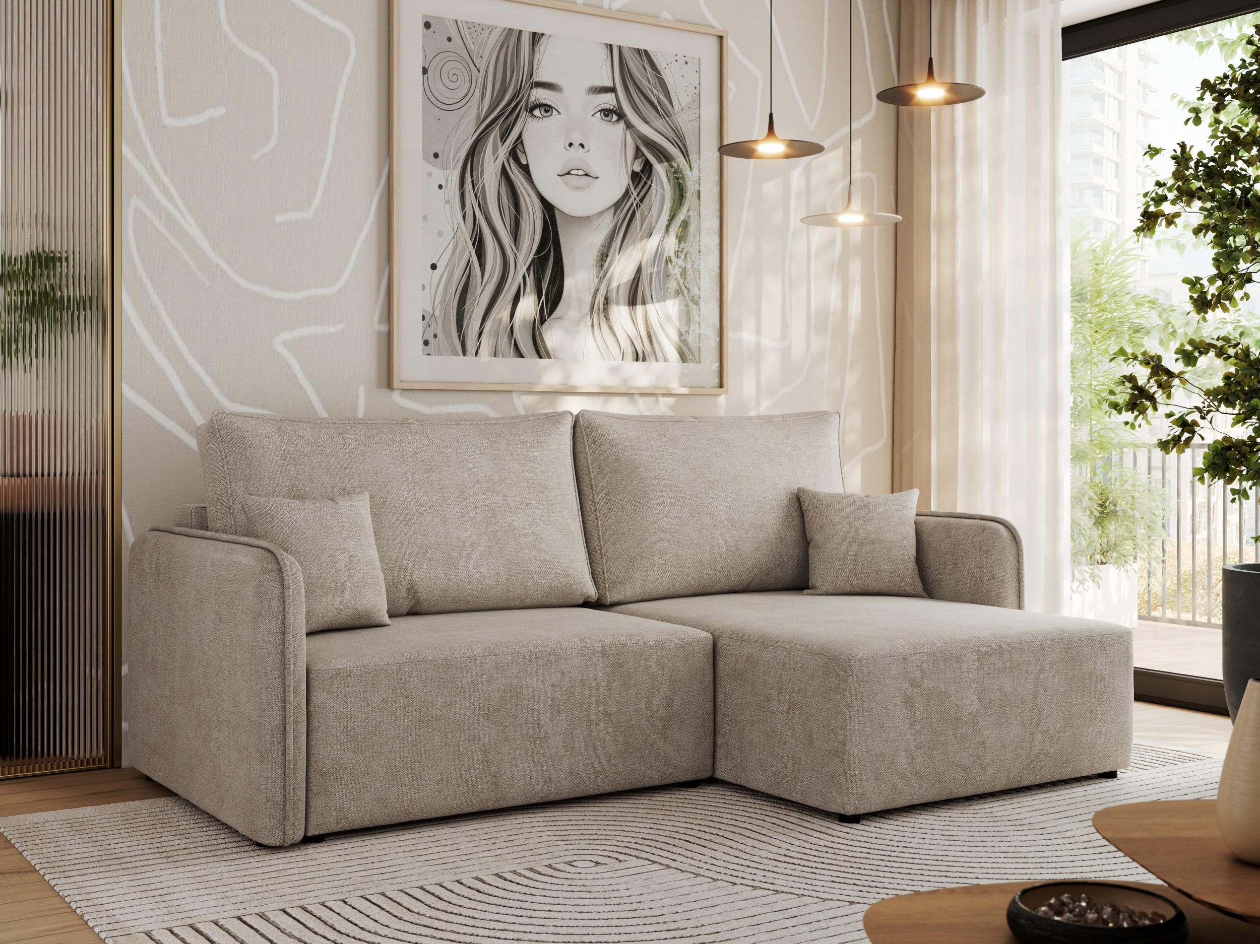 ECKSCHLAFSOFA MESTO L Beige Struktur - rechts - Beige/Schwarz, Kunststoff/Textil (147/227cm) - MKS