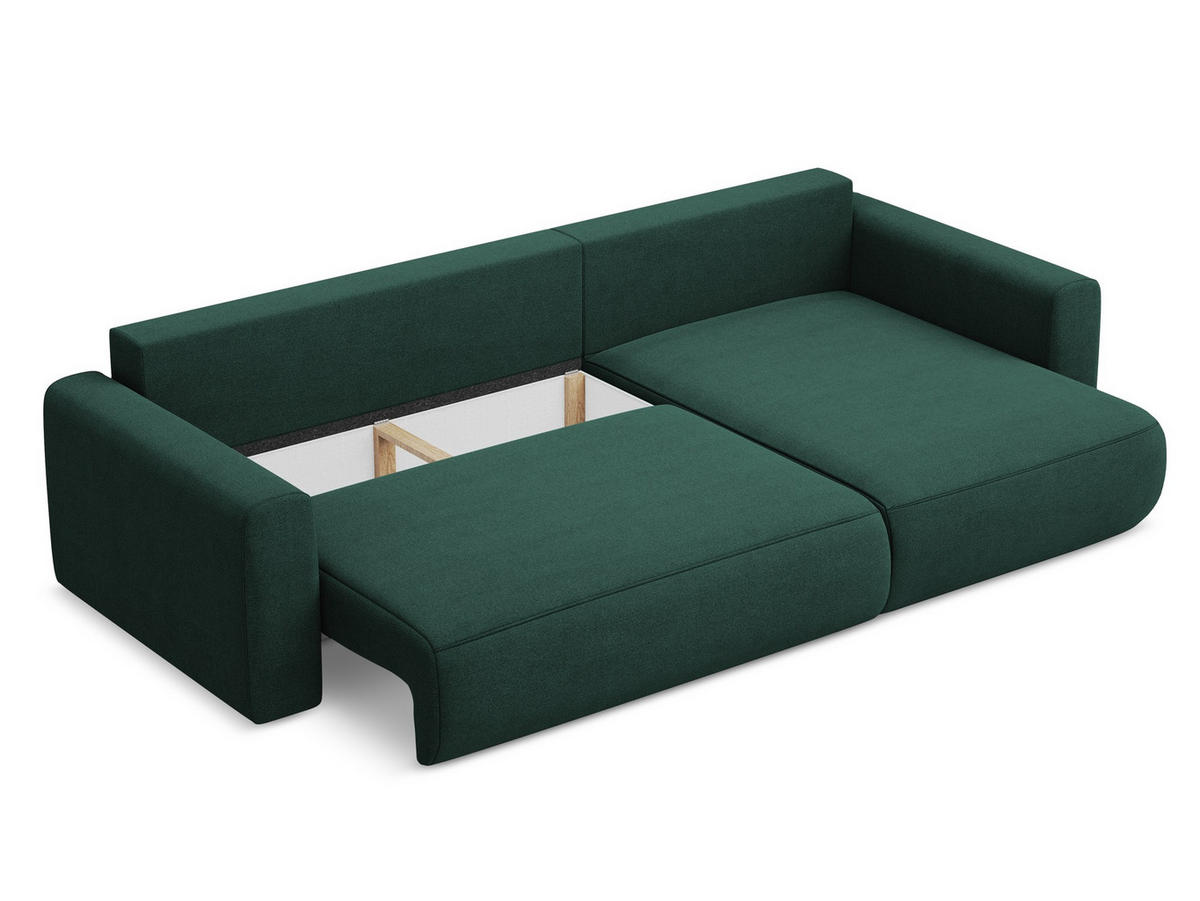 ECKSOFA mit Schlaffunktion Strukturstoff Stoff Grün - Dunkelgrün/Schwarz, Kunststoff/Textil (278/149cm) - Makamii