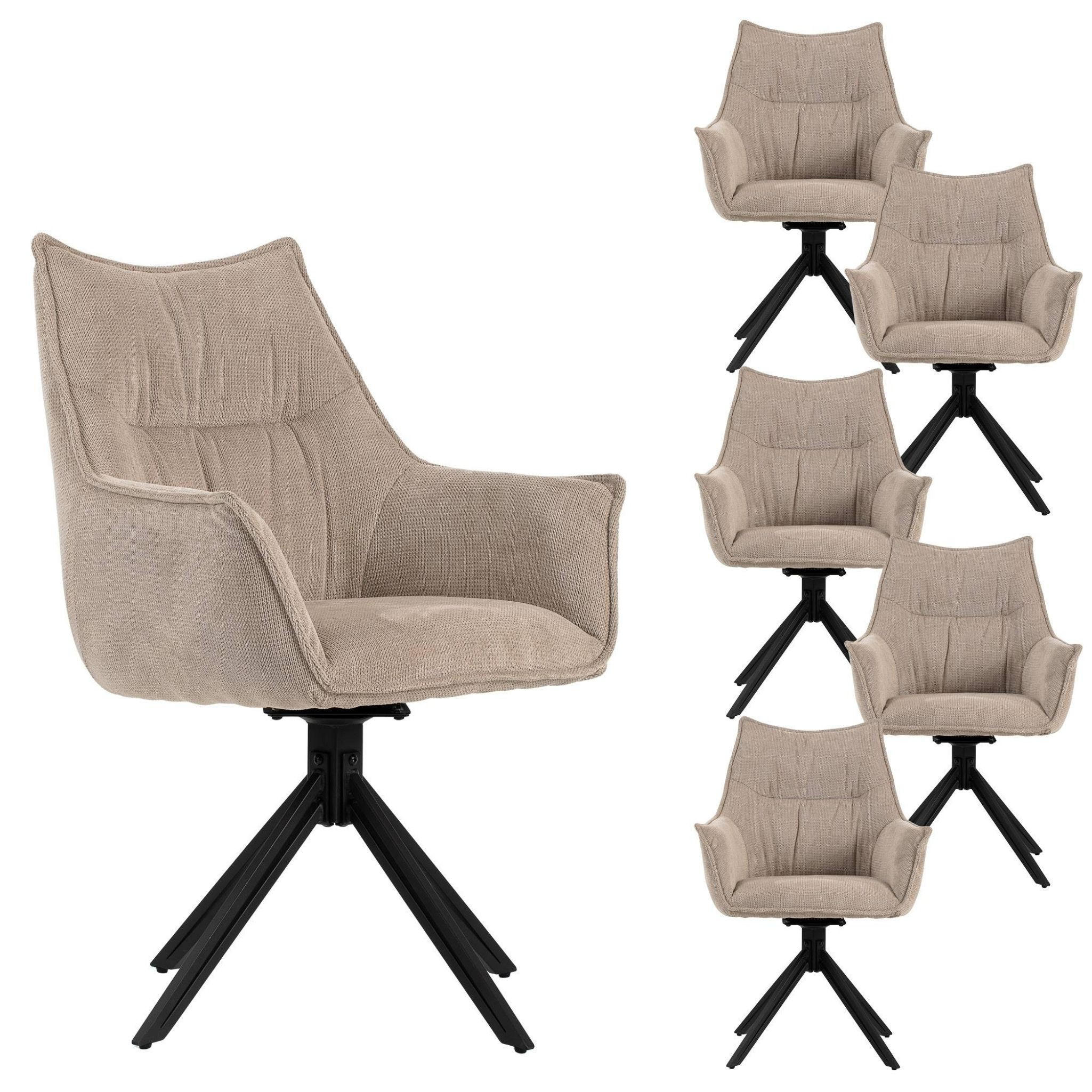 ESSZIMMERSTUHL Ginosa drehbar 6er-Set - Beige/Schwarz, Textil/Metall (62/90/66cm) - Mr. Deko