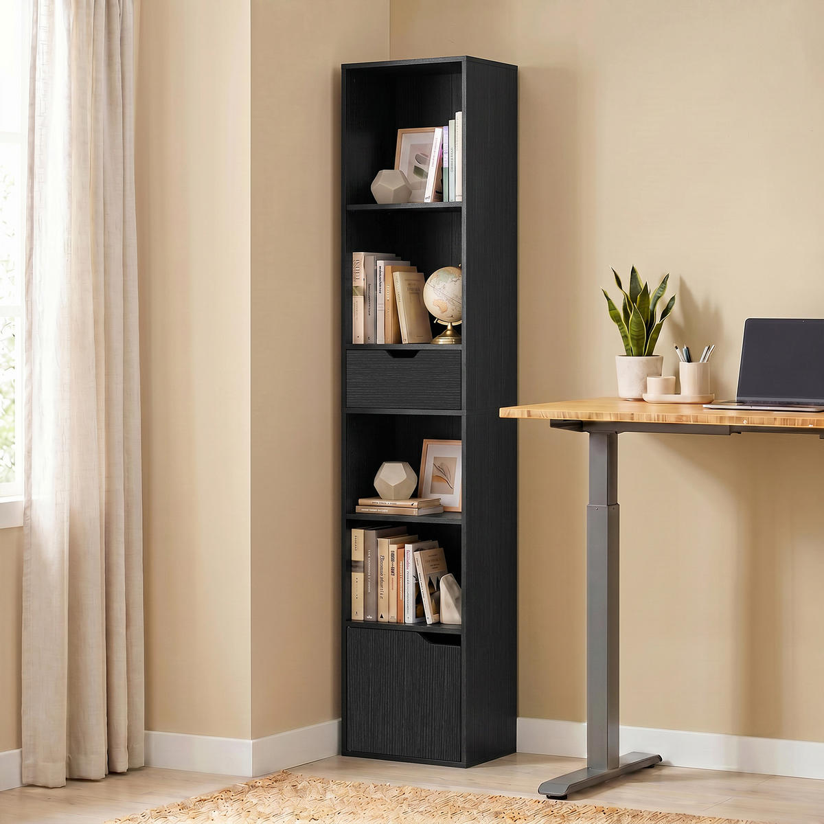 BÜCHERREGAL Spanplatte Schwarz - Schwarz, Holzwerkstoff (24/158/30cm) - HOMCOM