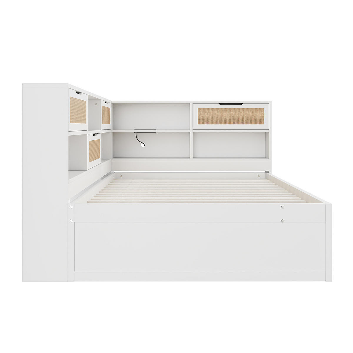 BETT aus Massivholz mit Ausziehbett und USB-Anschlüssen Weiß 140/200 cm - Weiß, Holz (140/200cm) - OKWISH