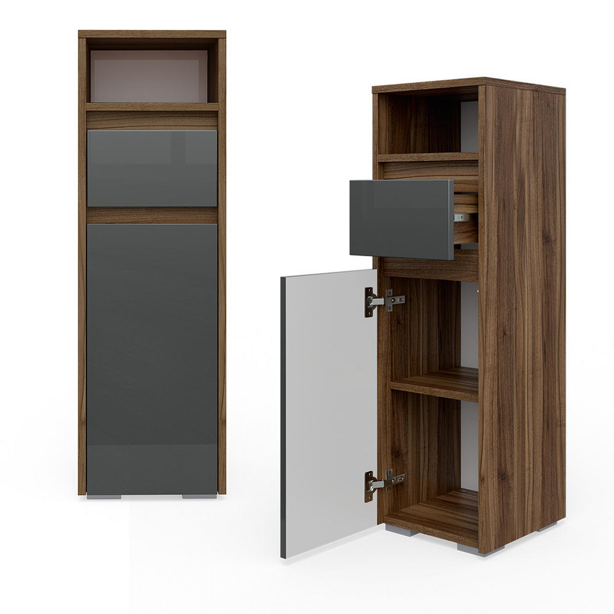 STŘEDNÍ SKŘÍŇKA Majest Antracitový vysoký lesk - barva vlašského ořechu/vysoce lesklá černá, kompozitní dřevo (30.2/96.3/30cm) - Vicco