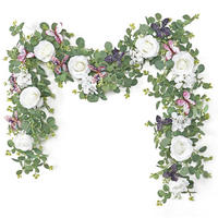 KÜNSTLICHE Blumengirlande 2-teiliges Set Eukalyptus mit Schmetterlingen und Rosen 1,8 m Grün - Multicolor, Kunststoff (1cm)