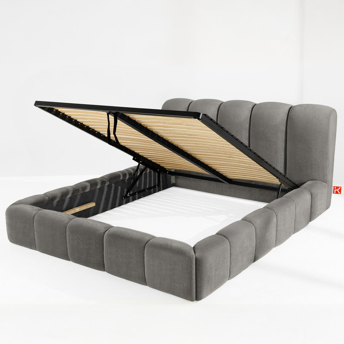 POLSTERBETT MERIDE Chenille, Dunkelgrau - Dunkelgrau/Schwarz, Holz/Textil (180/200cm) - KONSIMO®