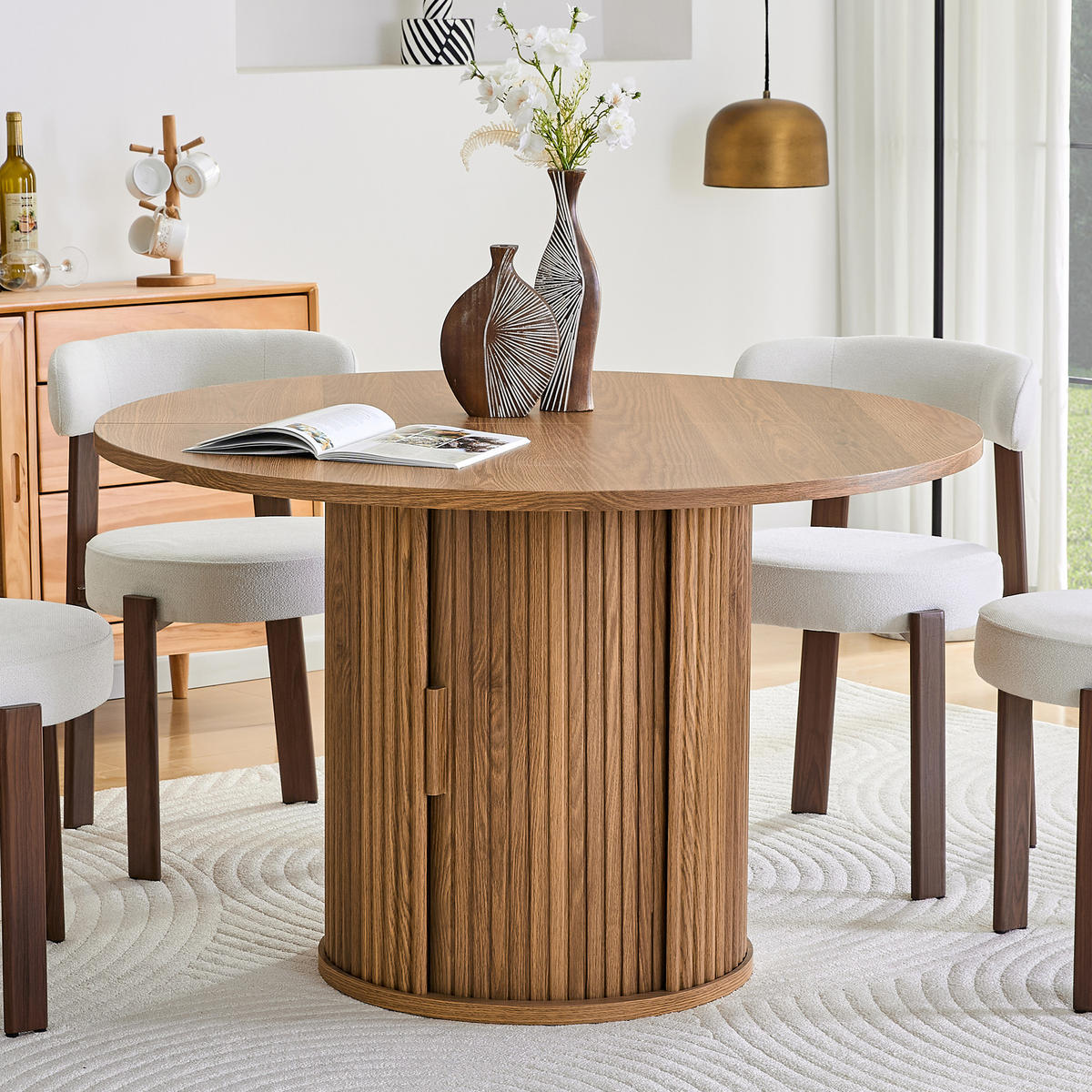 ESSTISCH rund 120/120/75 cm walnuss aus Holzwerkstoff mit Doppellager - Walnussfarben, Holzwerkstoff (120/120/75.5cm) - OKWISH
