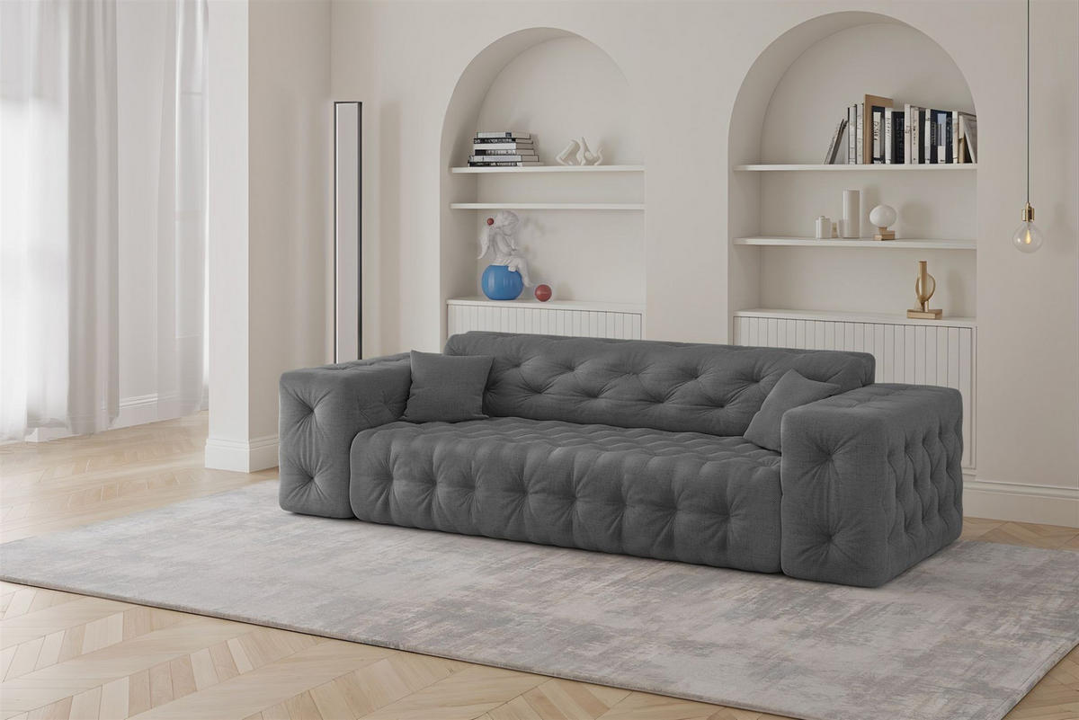 SOFASET Chantal In Moly - Anthrazit, Holzwerkstoff/Textil (251/78/96cm) - Fun Möbel