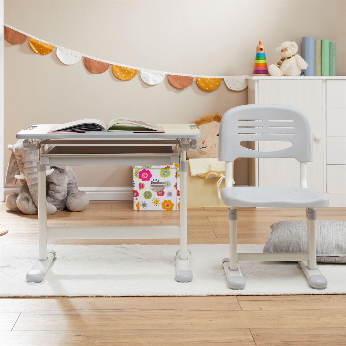 KINDERSCHREIBTISCHSET TUTTO - Grau/Sonoma Eiche, Holzwerkstoff/Metall (65/54/47cm) - CARO-Möbel