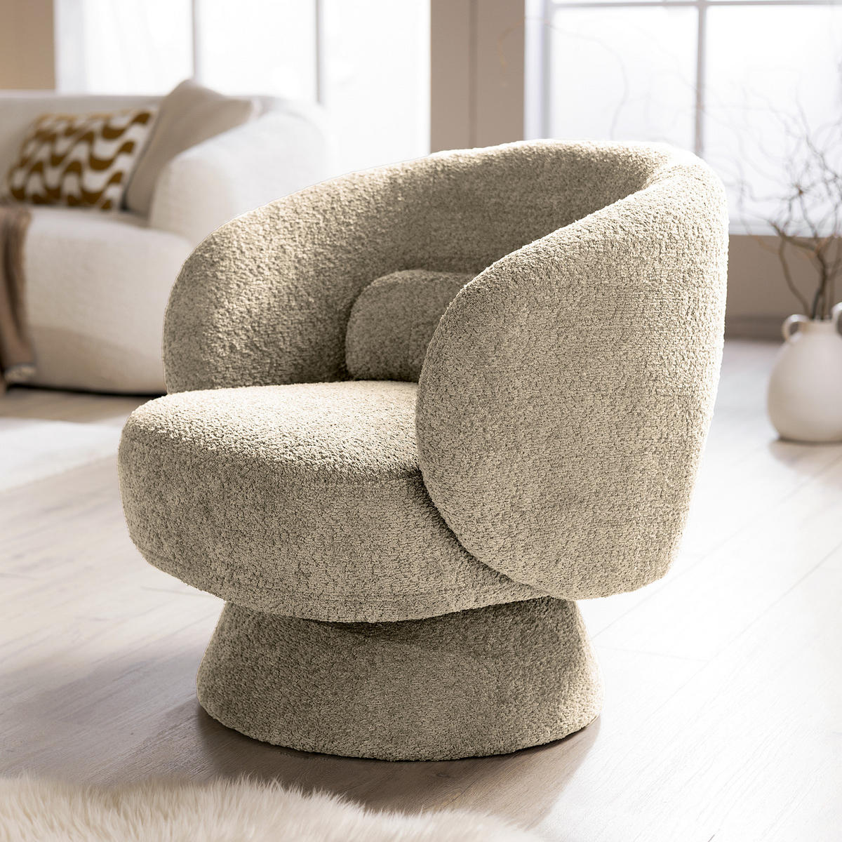 DREHBARER LOUNGESESSEL - Massivholz / Textil - Taupe, Textil (78/71/76cm) - home24