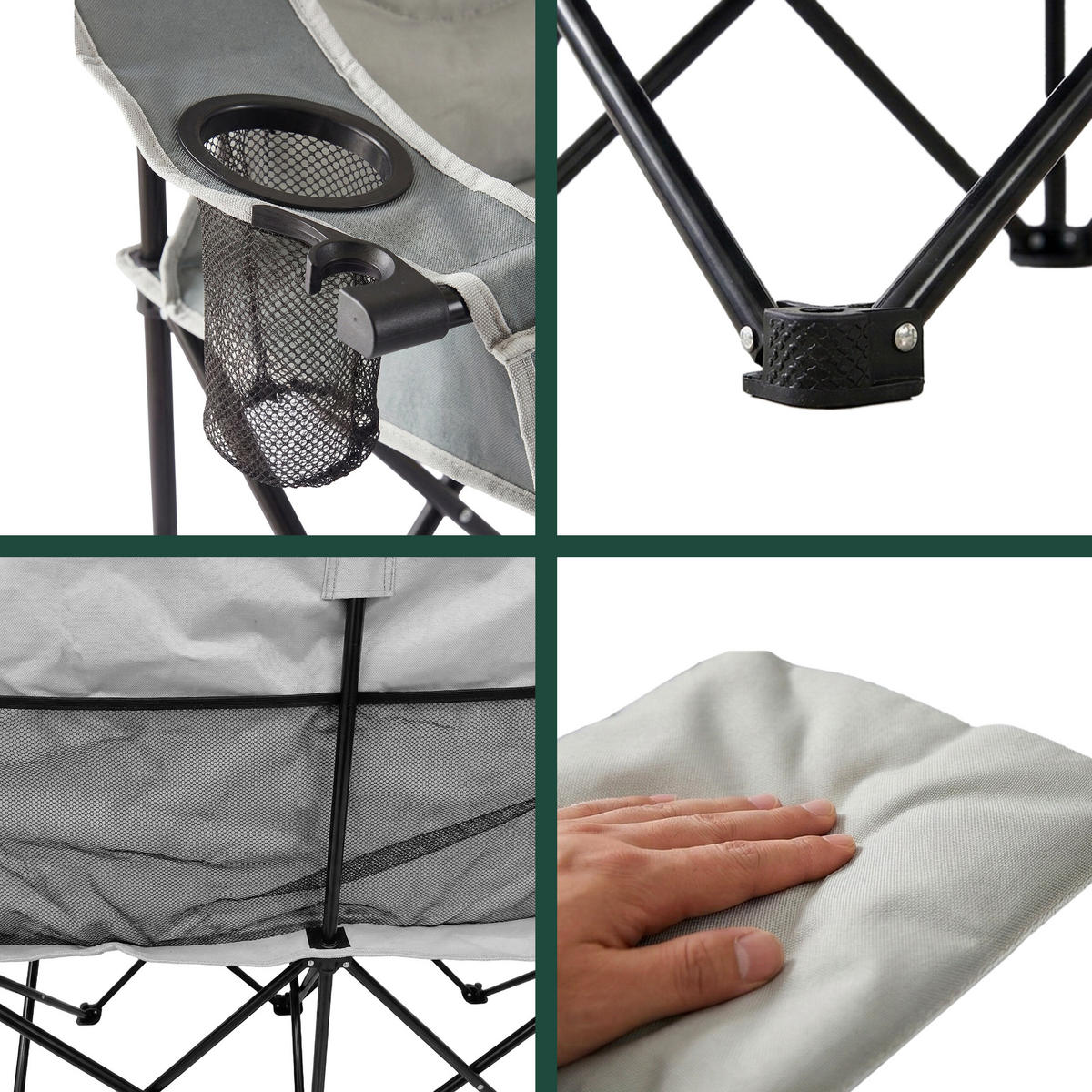 CAMPINGBANK Grau klappbar 2-Sitzer Getränkehalter - Multicolor, Kunststoff/Textil (139/95/53cm) - Relaxdays
