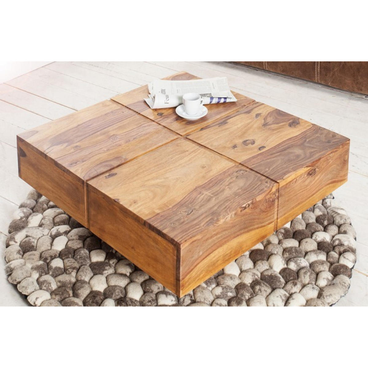 COUCHTISCH BOLT Sheesham Stone Finish 70 cm - Braun, Holz (70/70/35cm) - riess-ambiente