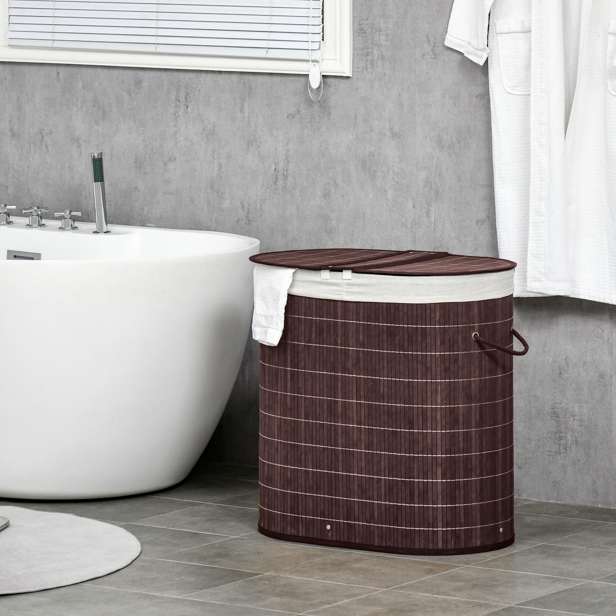 WÄSCHEKORB, Bambus, Polyester, Braun - Braun, Naturmaterialen (37/60.5/62.5cm) - HOMCOM