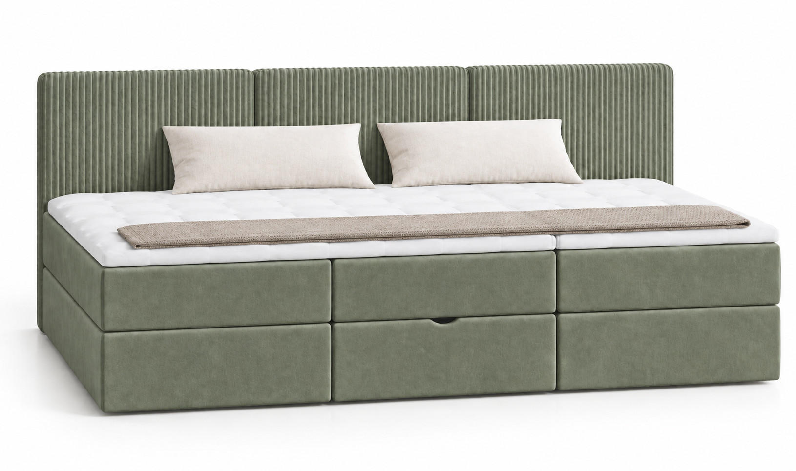 BOXSPRINGBETT Familienbett XXL 240x200 cm mit Bettkasten & Topper – Khaki - Salbeigrün, Textil (240/200cm) - MebleHot