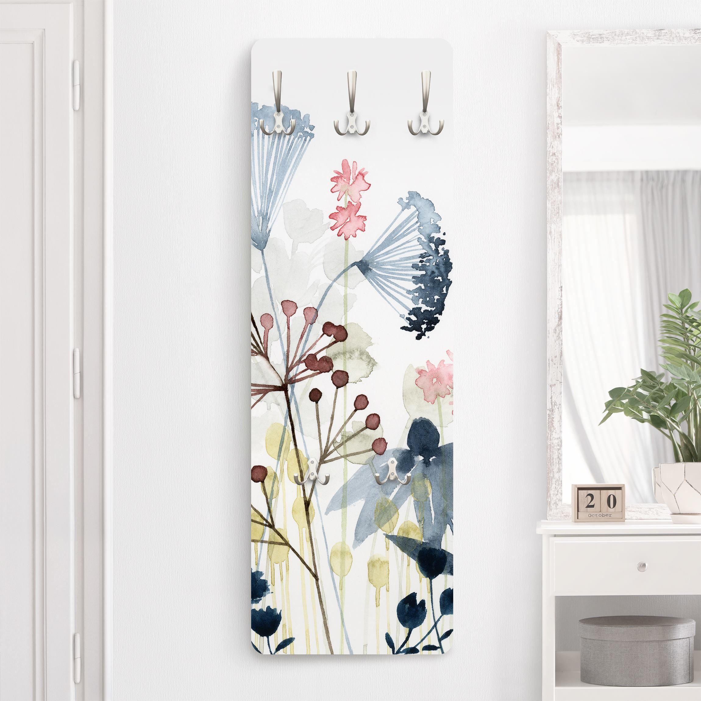 WANDGARDEROBE - Wildblumen Aquarell I 34/105 cm - Weiß, Holzwerkstoff (34/105/1.6cm) - Bilderwelten